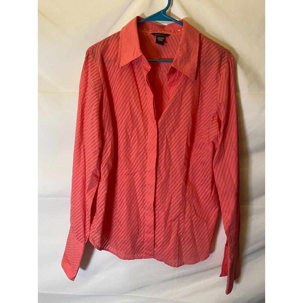 Women’s Scandi Minimalist Office normcore LARGE PINK BUTTON UP Top L Coral